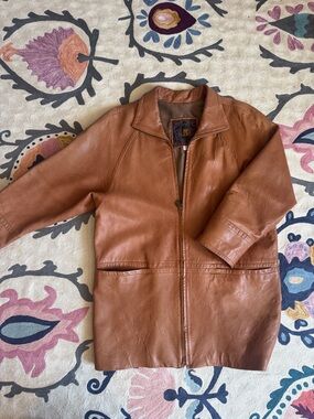 LNR Women’s Cognac Leather Jacket with Open Front
